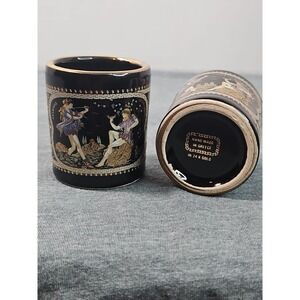 Vintage Greece‎ Shot Glasses Black 24k Gold Set Of 2 Handmade